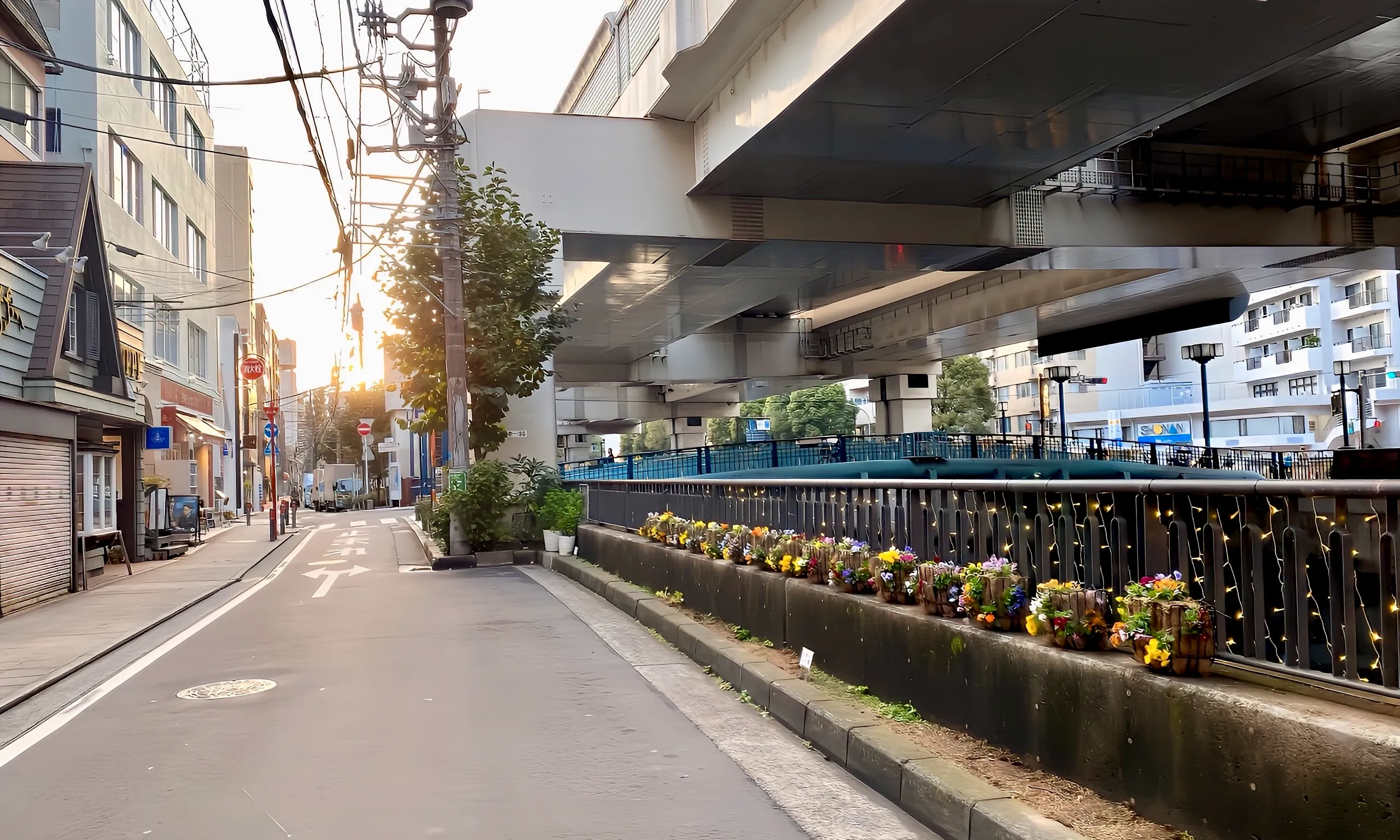 元町河岸通りと夕日