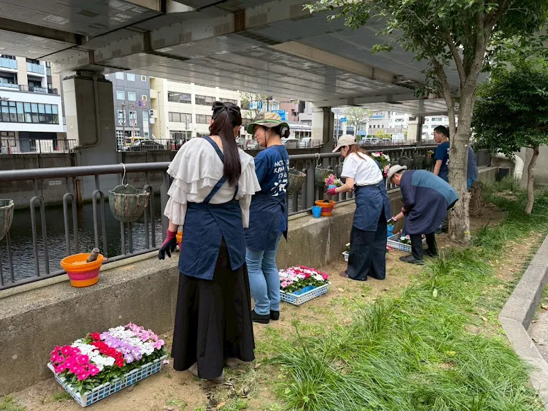 ハンキングバスケット植え替えイベント 横浜元町の商店街 元町河岸通り会